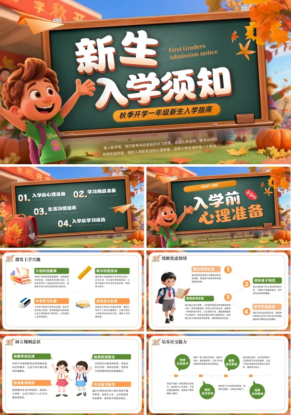 小学开学新生入学须知主题班会PPT模板含讲稿