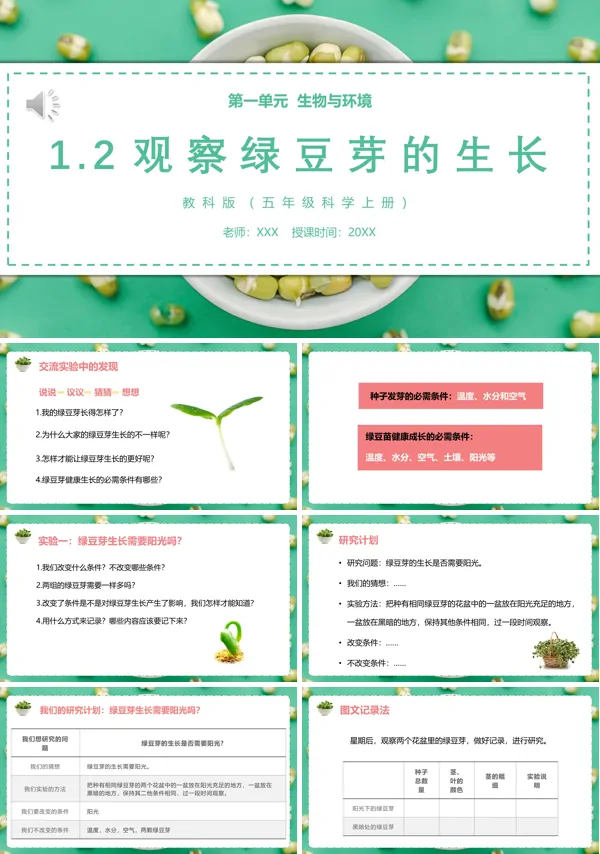 五年级科学上册观察绿豆芽的生长PPT模板