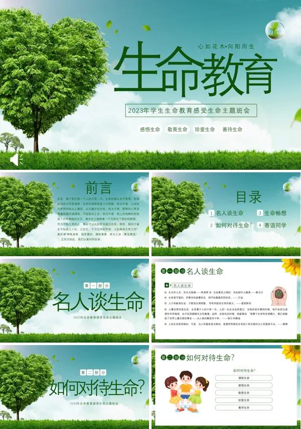 生命教育认识生命珍爱生命教育主题班会PPT下载模板
