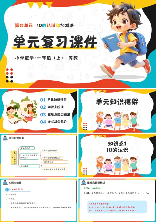 数学一年级上册苏教 第四单元 10的认识和加减法(复习课件)(新教材)ppt课件(单元测试+知识清单)