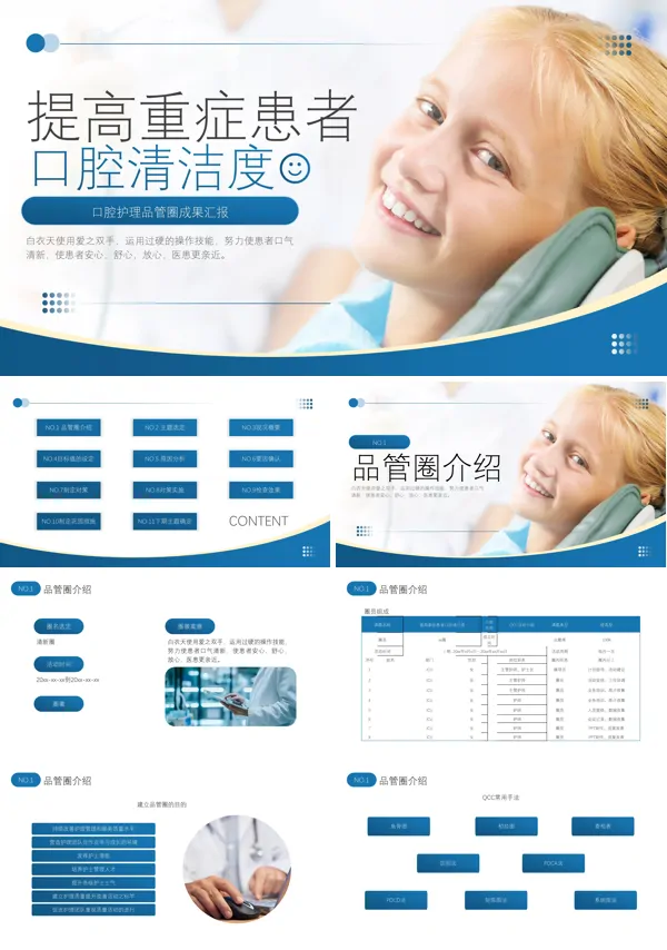 口腔护理品管圈成果汇报提高重症患者口腔清洁度PPT模板含讲稿