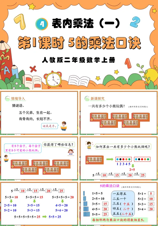 人教版二年级数学上册第1课时5的乘法口诀PPT课件含教案