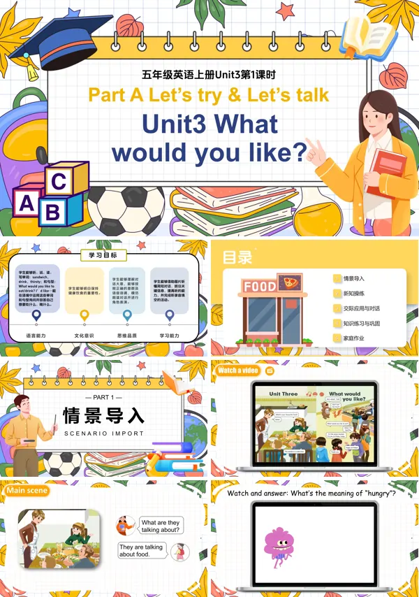 人教五年级英语上册Unit3第1课时PartA Let's try & Let's talkPPT课件含教案