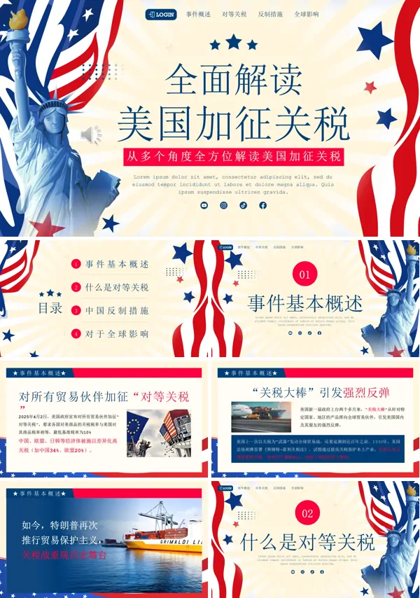 解读美国加征关税动态PPT模板含讲稿