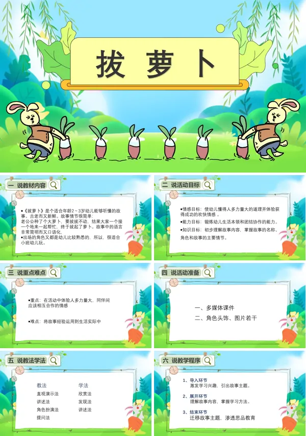 幼儿园故事课件《拔萝卜》说课ppt含讲稿