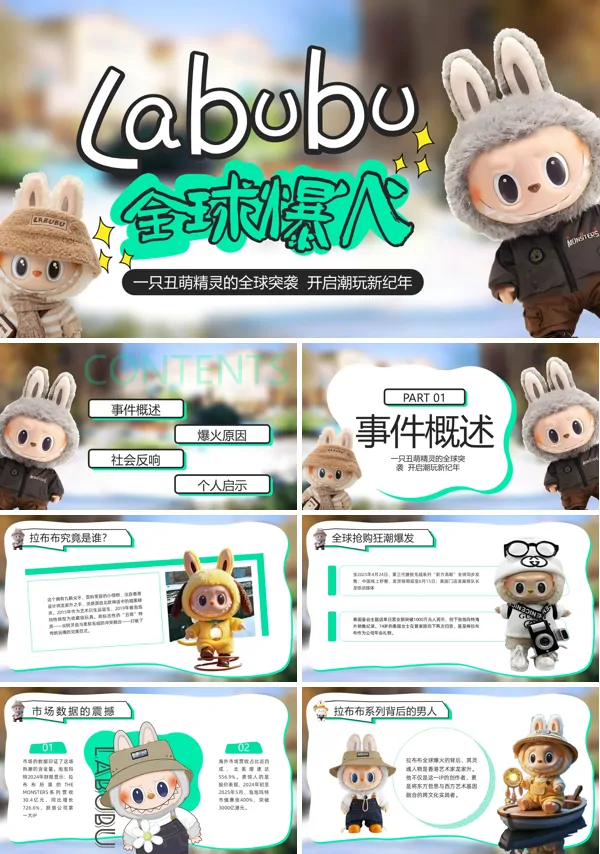 拉布布labubu爆火动态PPT模板含讲稿