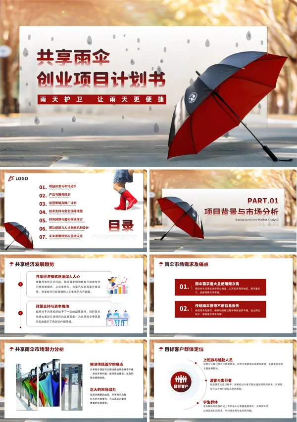 共享雨伞项目动态PPT模板含讲稿
