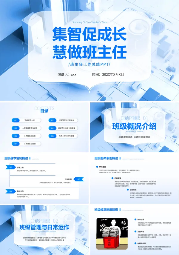 集智促成长慧做班主任工作总结PPT模板含讲稿