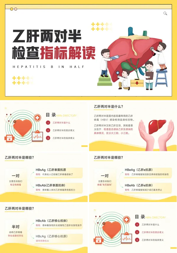 体检乙肝两对半检查指标解读PPT模板含讲稿