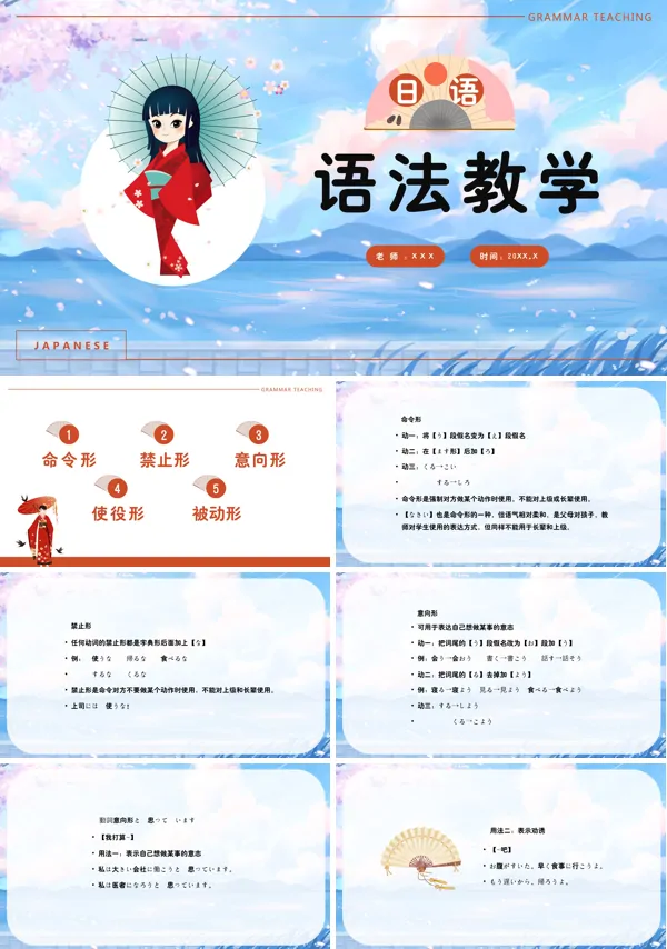 日语语法教学的PPT模板