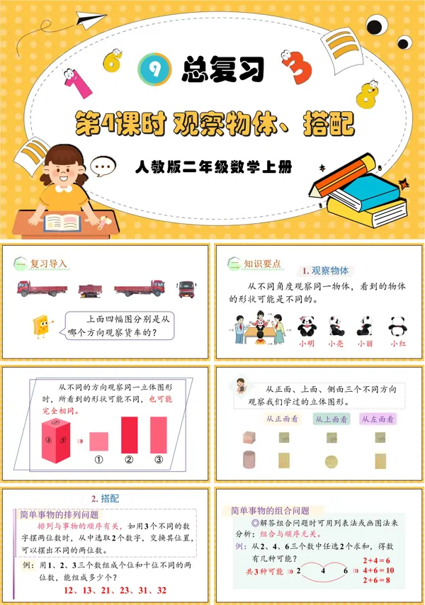 人教版二年级数学上册第4课时观察物体、搭配PPT课件含教案