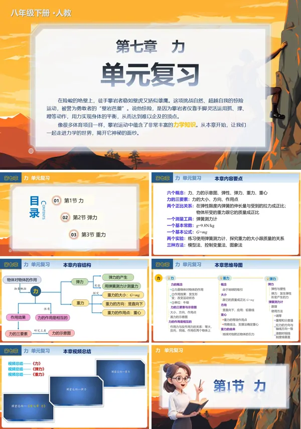 人教八年级物理下册第七章单元复习力PPT课件含教案