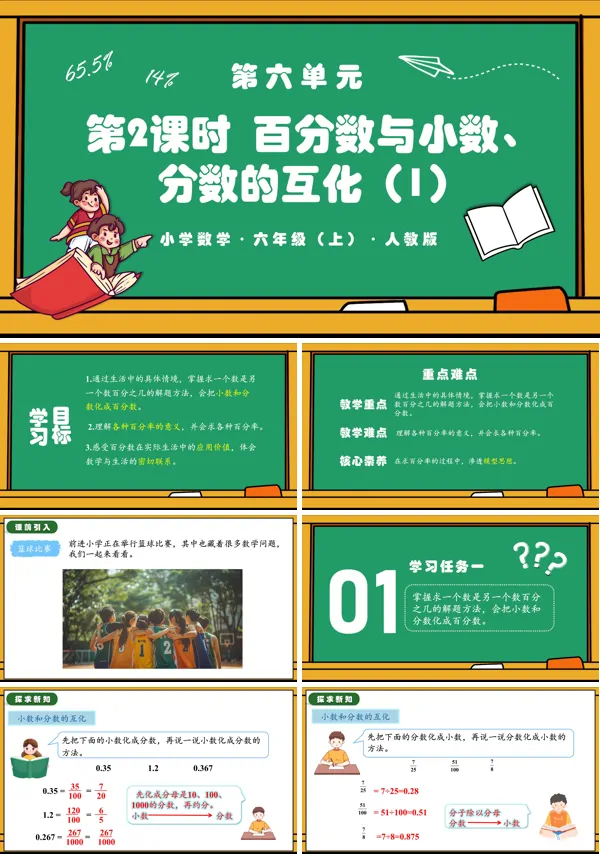 人教版六年级数学上册第六单元第02课时百分数与小数,分数的互化例1PPT课件含教案