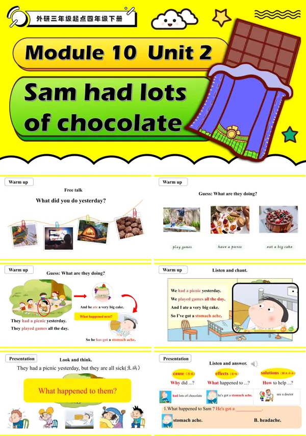 外研三年级起点四年级下册Module10 Unit2 Sam had lots of chocolate PPT课件含教案