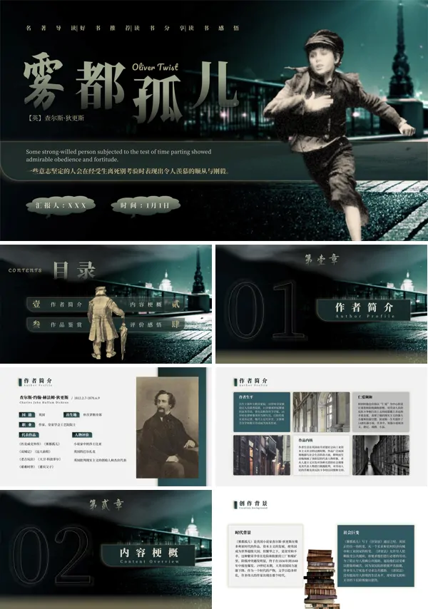 《雾都孤儿》名著导读好书推荐PPT动态模板