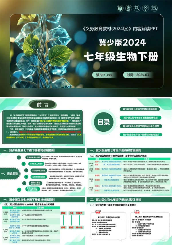 七年级生物下册(冀少版2024)-【新教材解读】义务教育教材内容解读课件PPT模板含讲稿