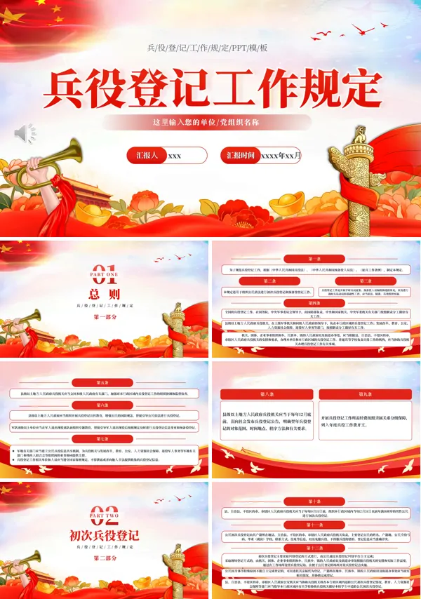 兵役登记工作规定PPT模板含讲稿