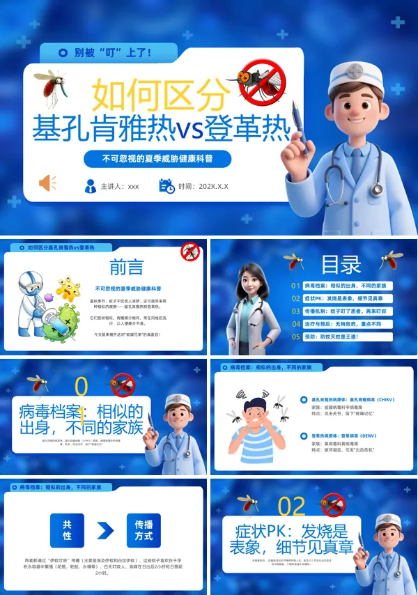 登革热和基孔肯雅热病毒介绍与预防PPT模板含讲稿