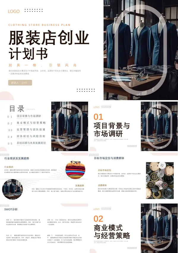 大学生创新创业大赛项目服装店创业计划书PPT模板