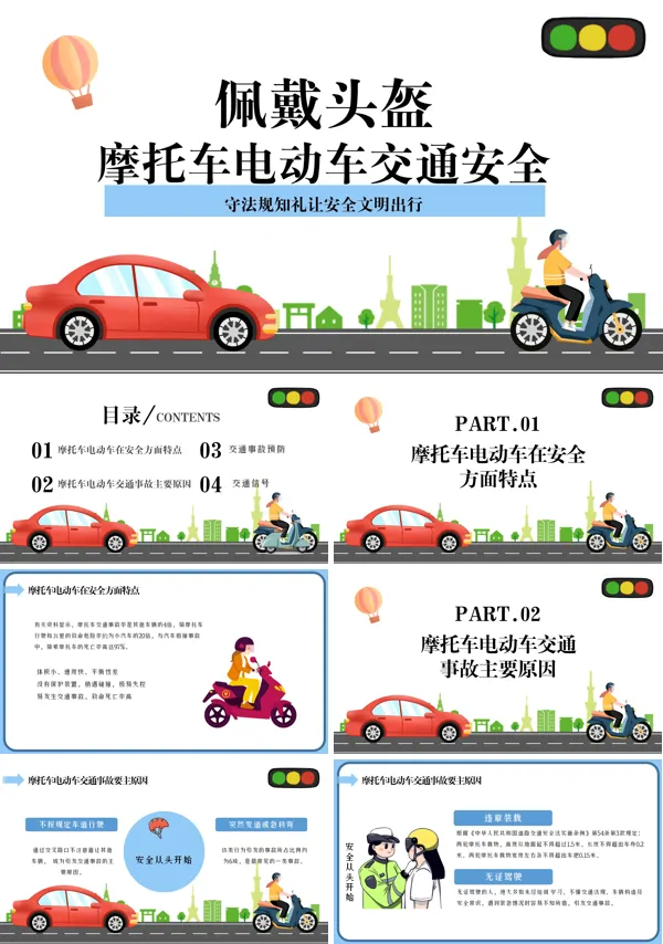 佩戴头盔摩托车电动车交通安全培训PPT