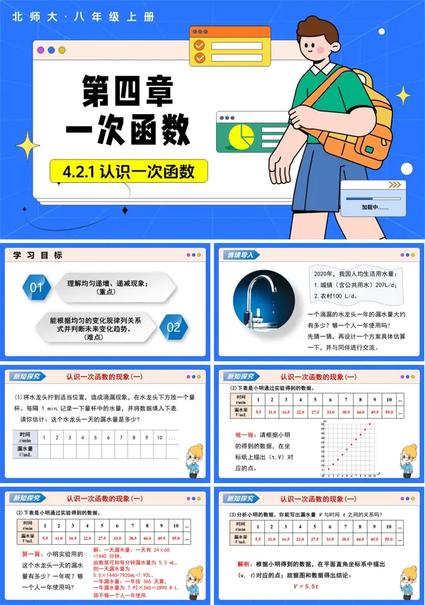 数学北师大八年级上册第四章 一次函数 4.2认识一次函数(第1课时)(教学课件)ppt课件含教案