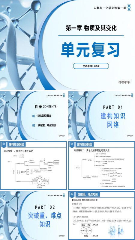 高一化学人教必修第一册第一章物质及其变化（单元复习课件）PPT课件含教案