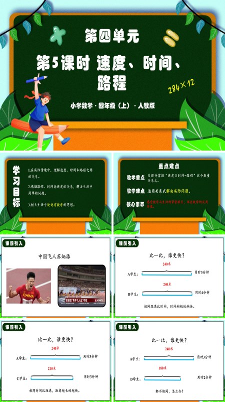人教版四年级数学上册第四单元 第05课时 速度、时间、路程PPT课件含教案