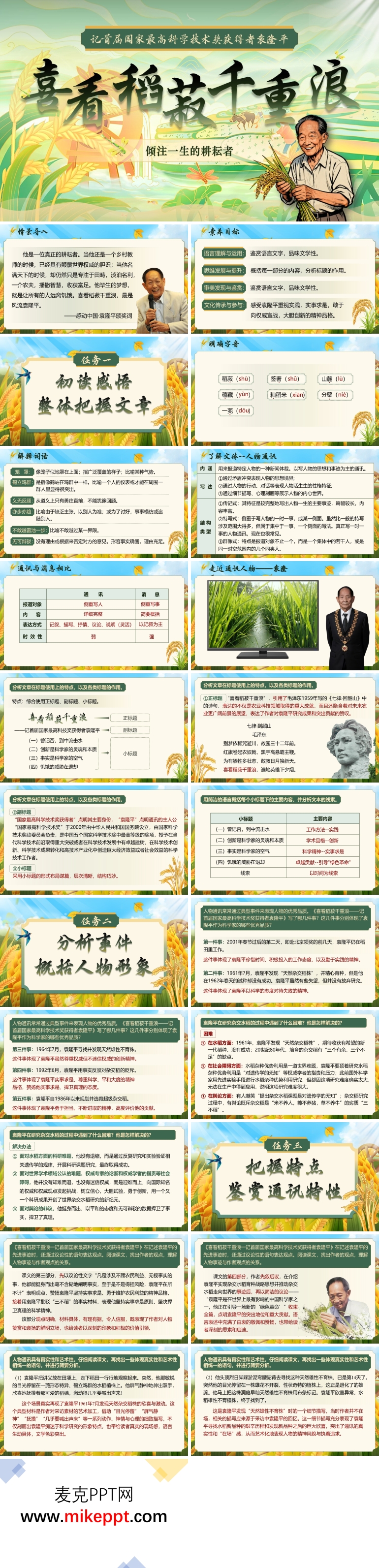 统编中职语文第五单元喜看稻菽千重浪--记首届国家最高科学技术奖获得者袁隆平PPT课件含教案