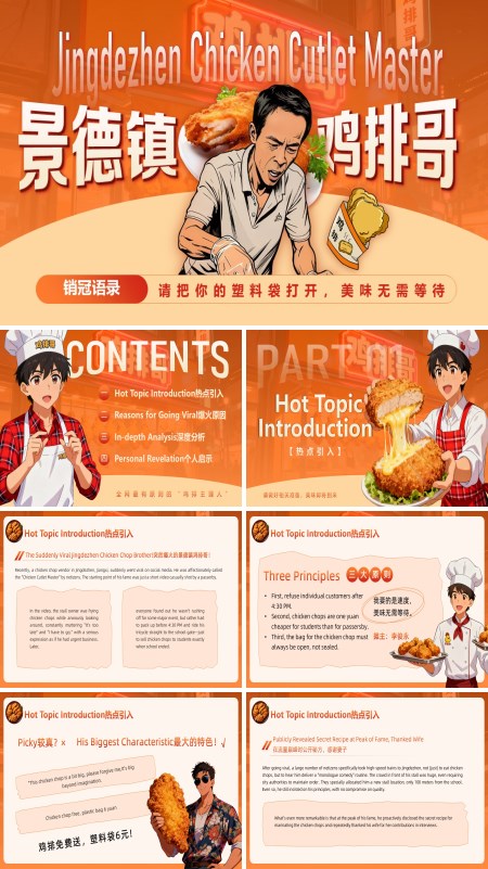 鸡排哥时事热点英语双语动态PPT模板含讲稿