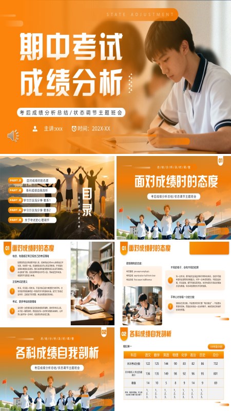 期中考试分析动态PPT模板含讲稿