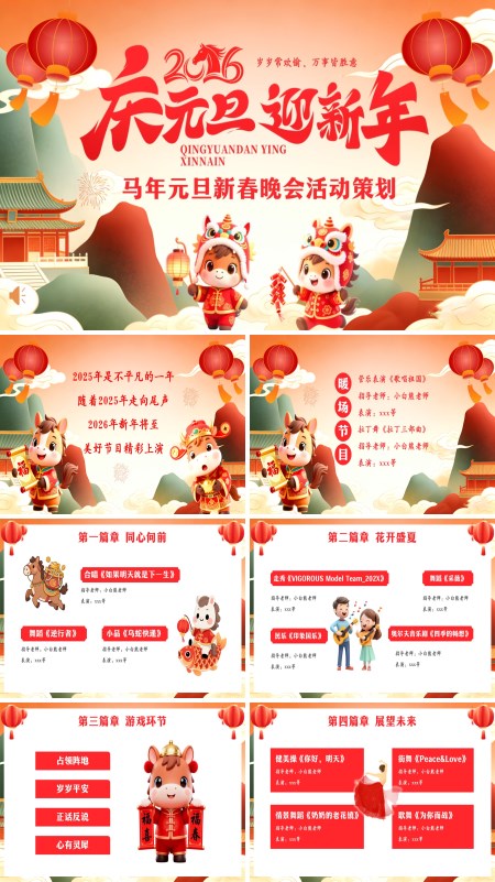 馬年元旦新春晚會活動策劃PPT模板含講稿