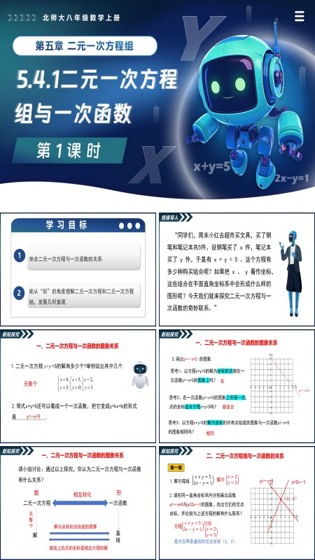 北師大八年級數學上冊5.4二元一次方程組與一次函數（第1課時）PPT課件含教案