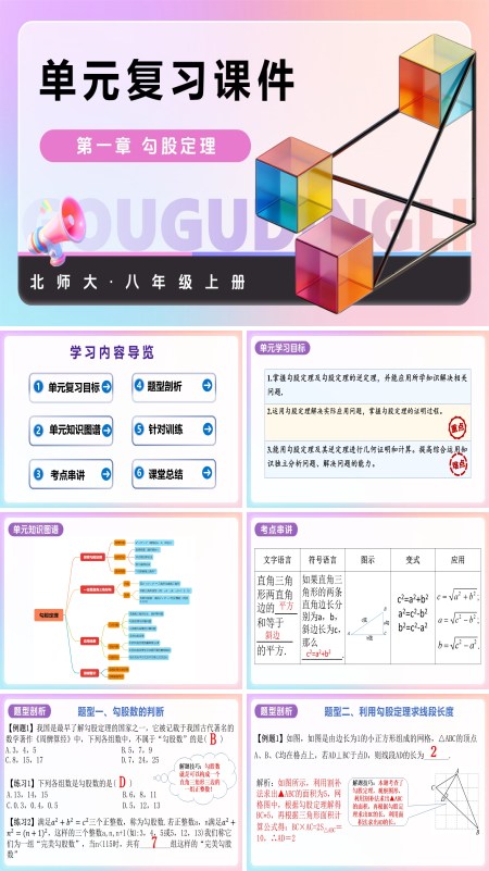 八年級數學上冊北師大 第一章 勾股定理 第一章 勾股定理 （復習課件）ppt課件含知識清單