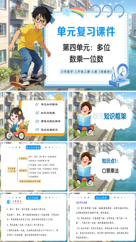 數學人教三年級上冊（新教材）第四單元：多位數乘一位數（復習課件）ppt課件（復習講義）