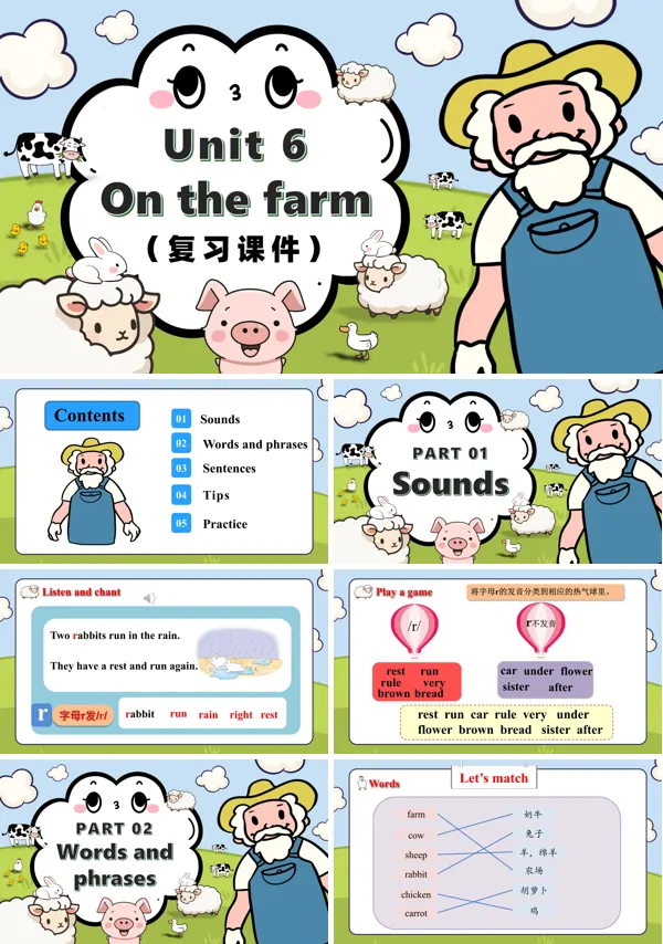 译林三年级英语下册Unit 6 On the farm 单元复习PPT课件含教案