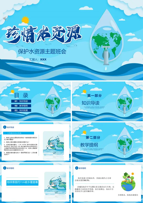 保护水资源主题班会ppt模板