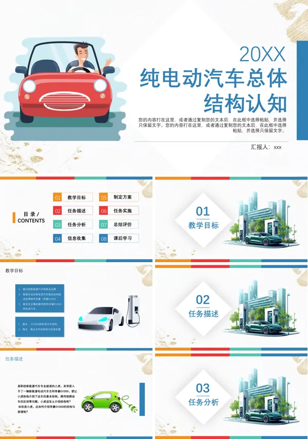 纯电动汽车总体结构认知教学课件PPT模板