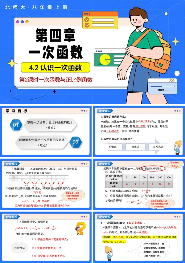 数学北师大八年级上册第四章 4.2认识一次函数(第2课时一次函数与正比例函数)(教学课件) ppt课件含教案