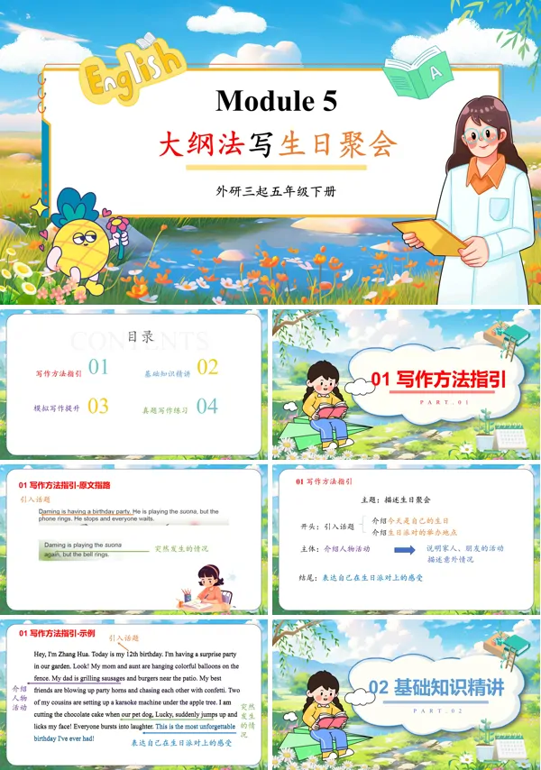 外研五年级英语下册Module5 大纲法写生日聚会PPT课件含教案