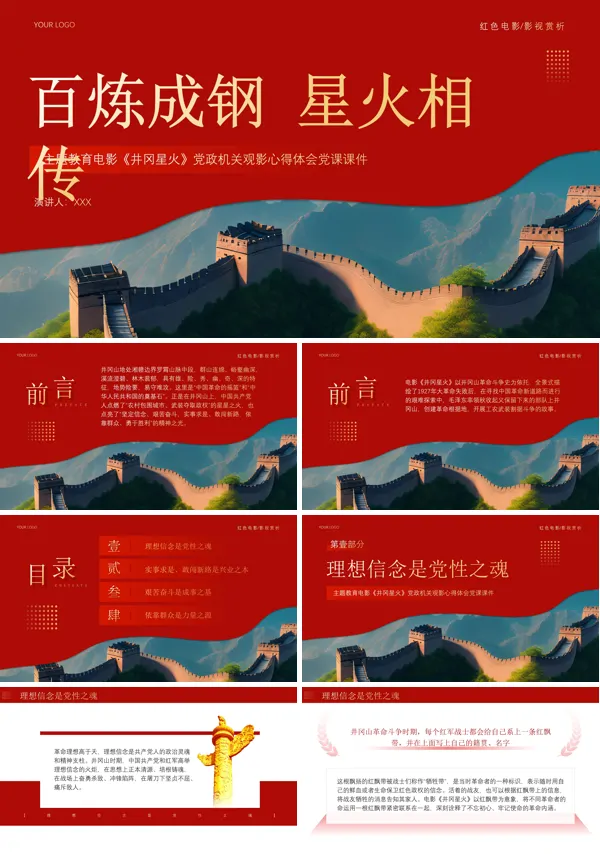 井冈星火的观后感PPT动态模板