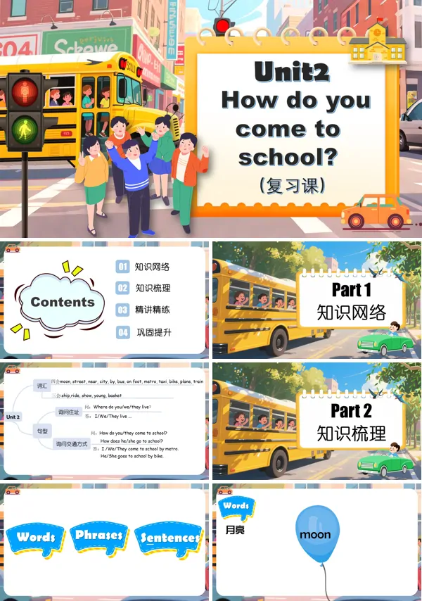 译林五年级英语下册Unit2How do you come to school复习课件PPT课件含教案