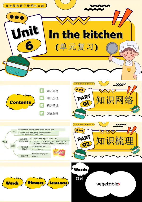 五年级英语下册译林三起Unit6 In the Kitchen单元复习PPT课件含知识清单