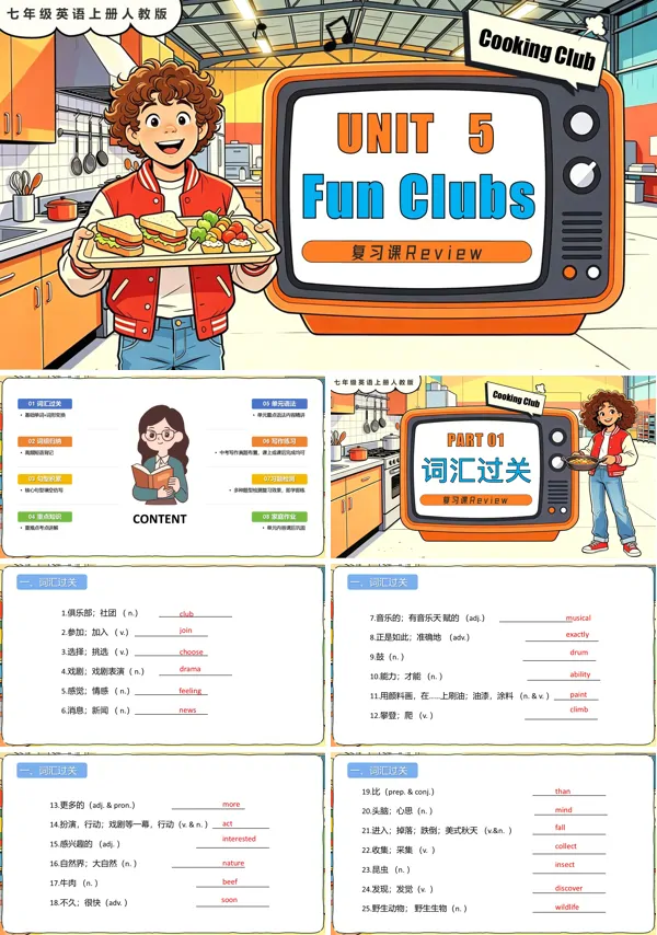 七年级英语上册人教Unit 5 Fun Clubs! 单元复习PPT课件(含知识清单)