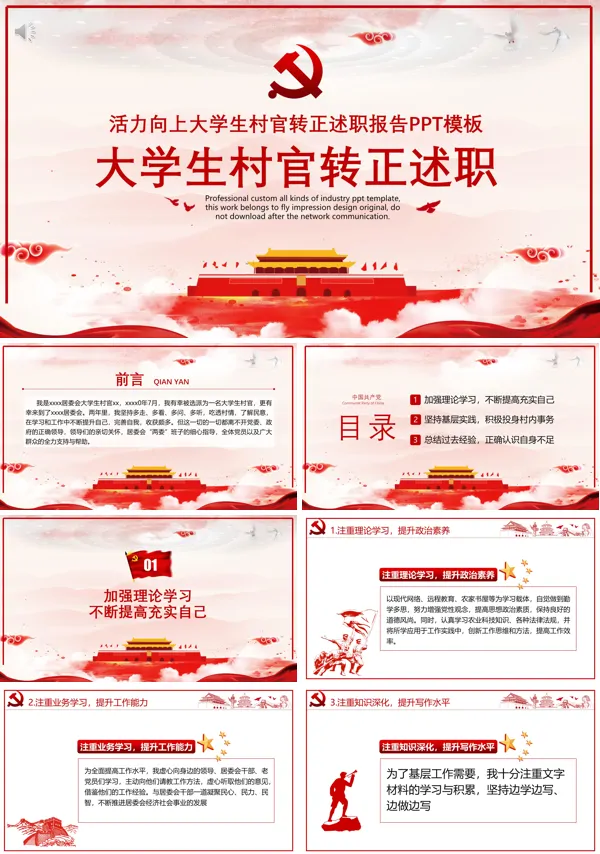大学生村官转正个人述职报告PPT