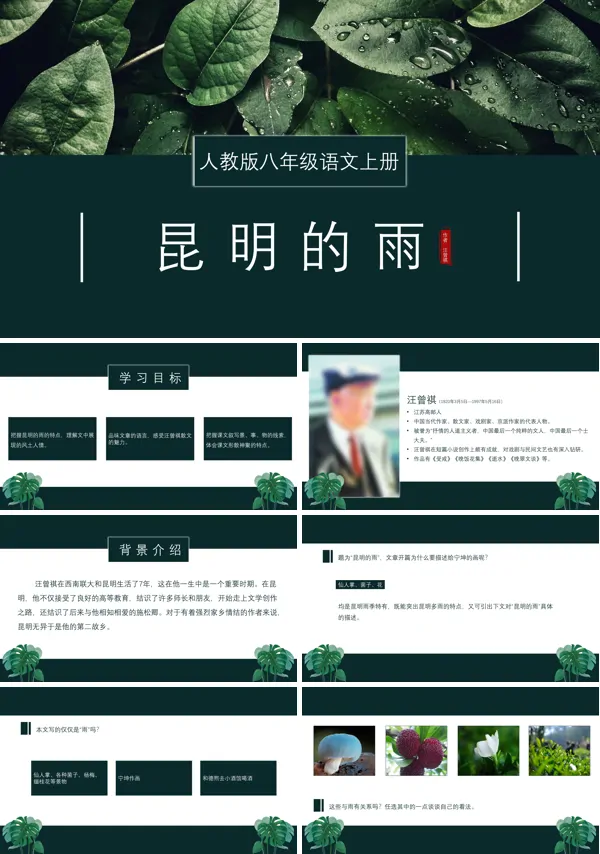 初中语文人教版八年级上册《昆明的雨》PPT下载课件