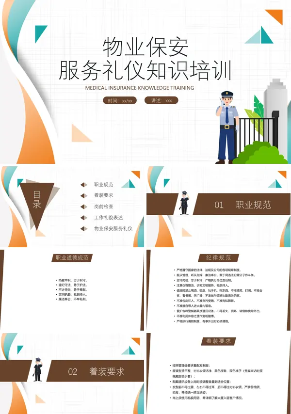 物业保安服务礼仪知识培训课件PPT模板