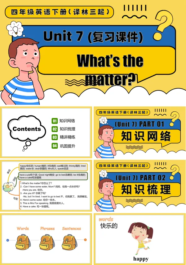 四年级英语下册译林三起Unit 7 What's the matter单元复习PPT课件含教案