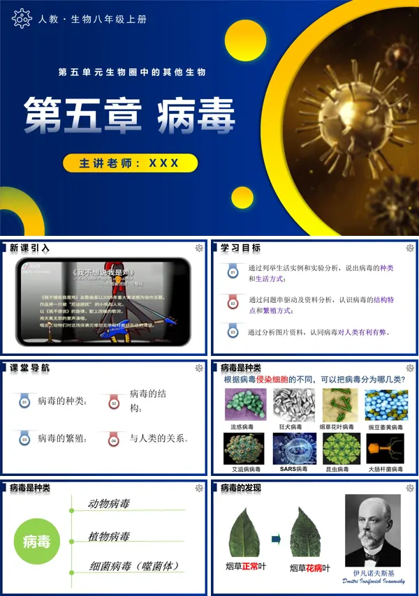 人教八年级生物上册5.5病毒PPT课件含教案