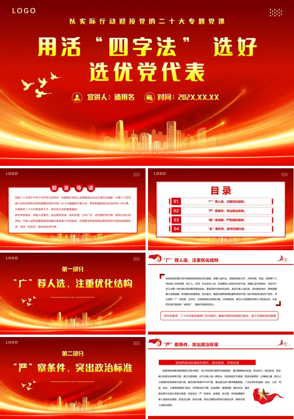 用活“四字法” 选好选优党代表PPT模板