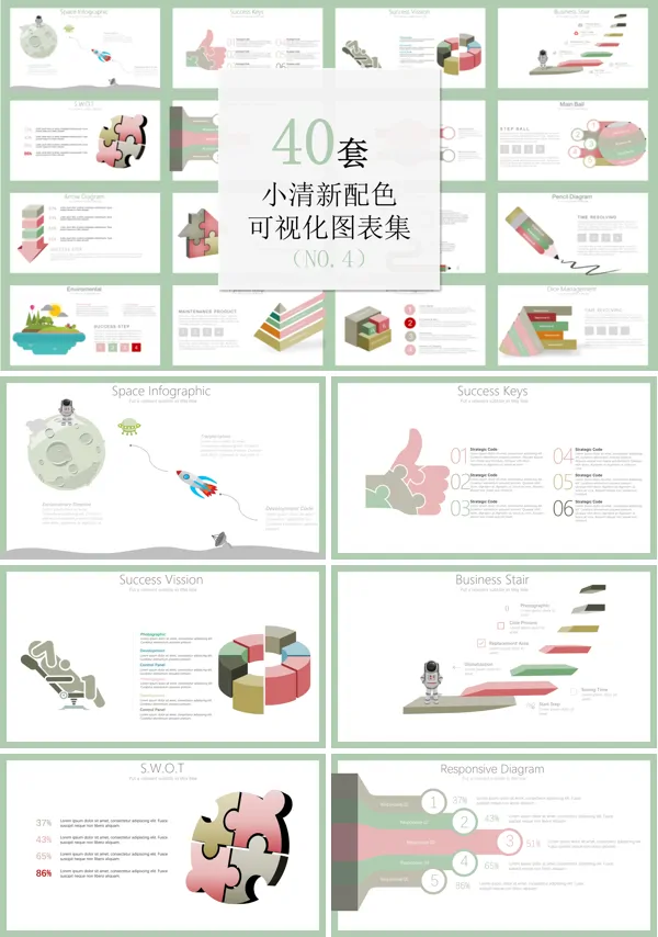 40套小清新配色可视化PPT图表合集04